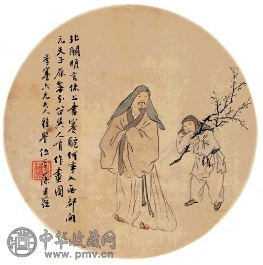 伍学藻 孟浩然寻梅图 立轴 设色绢本