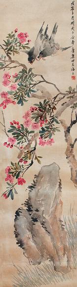 唐熊 花鸟 立轴 设色绢本