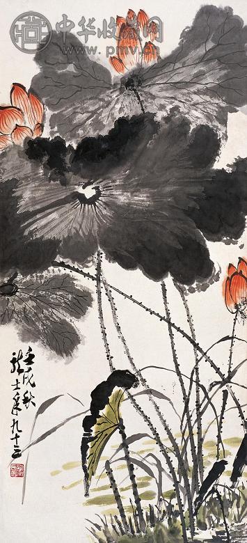 肖龙士 荷塘清艳 立轴 设色纸本