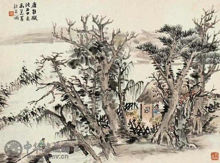 近现代 唐熊 仿石田笔意 轴