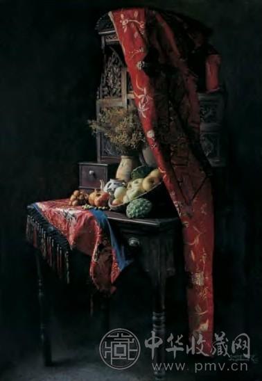 常青 1998年作 披红照暖 油彩 画布