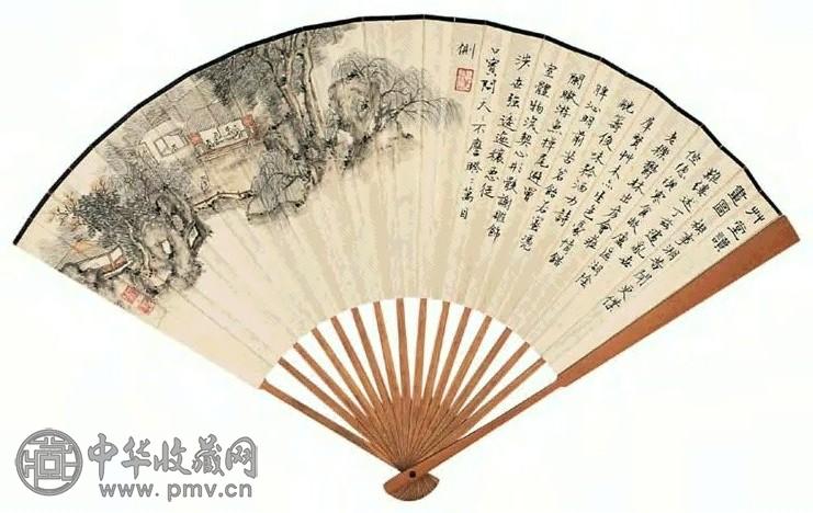 况维琦 草堂读书图 扇面 设色纸本