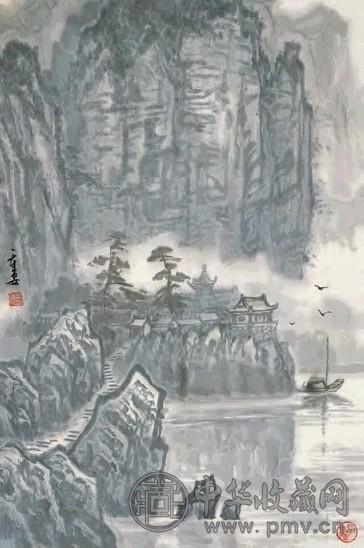 苗重安 山水 镜心 设色纸本