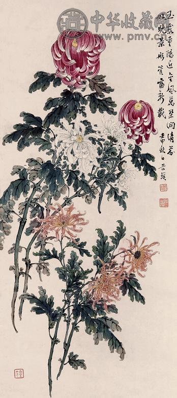缪谷瑛 壬申(1932年)作 菊花 立轴 设色纸本