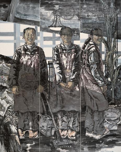 孔紫 2005年作 都市阳光-花围裙 纸本水墨设色