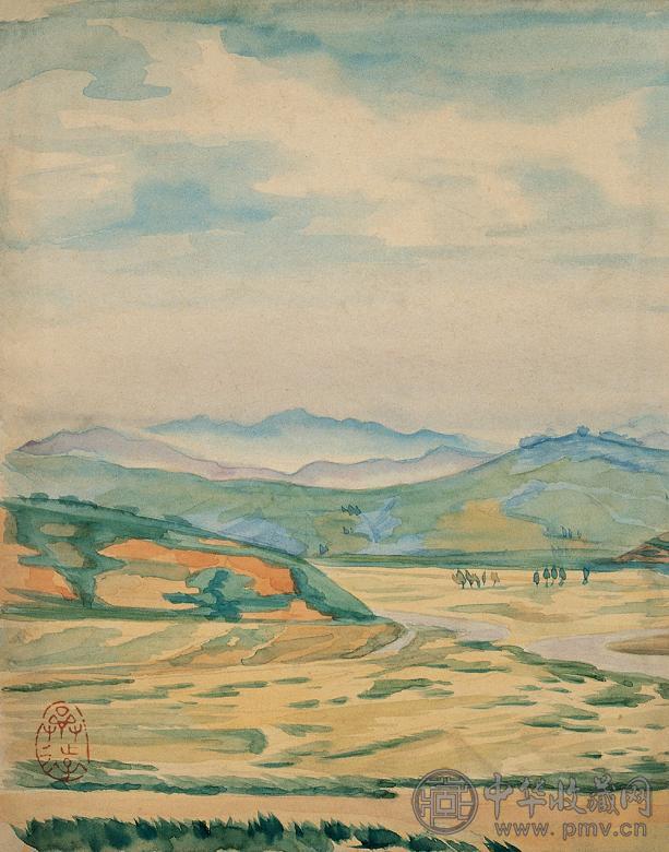 王济远 风景水彩稿 纸上 水彩