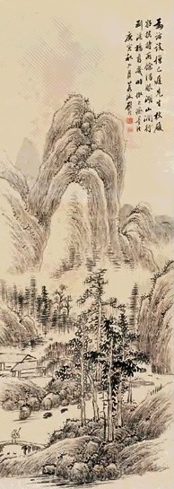 顾若波 溪桥杖履 立轴 墨色纸本