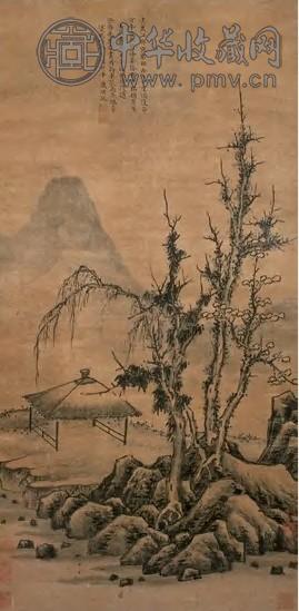 戴明说 顺治壬辰(1652年)作 溪山草堂图 立轴 水墨绫本