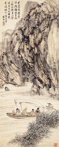 陆伯龙 山水 人物 立轴