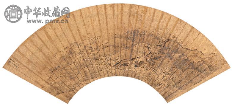 项子京 倚石观潮 扇面 设色纸本