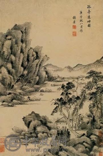 赫奕 孤亭远岫图 轴 纸本水墨