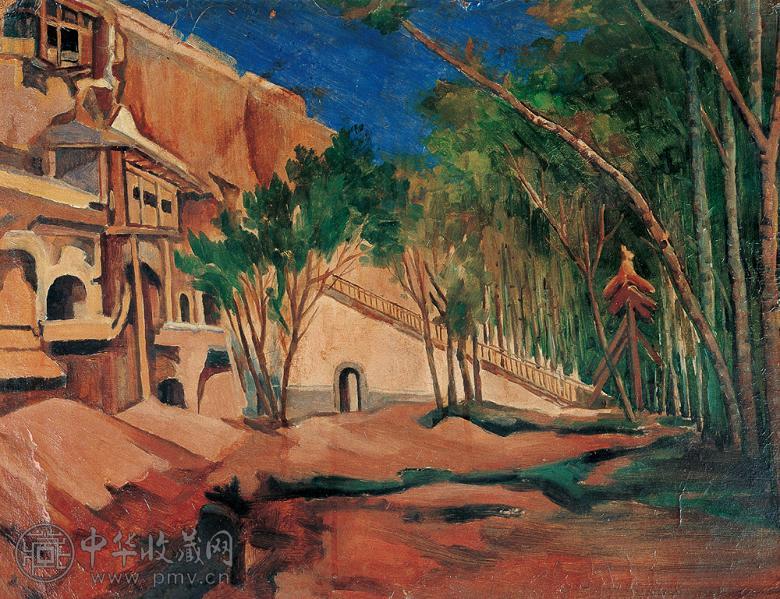 常书鸿 敦煌小景 板上油画