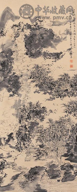 陆俨少 丁亥(1947年)作 辛稼轩词意 立轴 水墨纸本