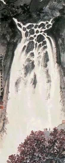 傅抱石 1964年作 天池瀑布图 立轴 设色纸本