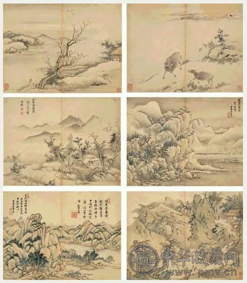 顾文渊 五家合册 册页(10开) 设色/水墨纸本