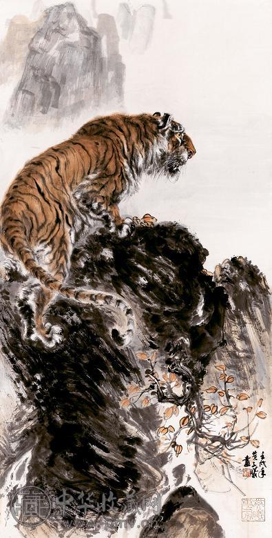 黄子曦 1982年作 虎 立轴 设色纸本