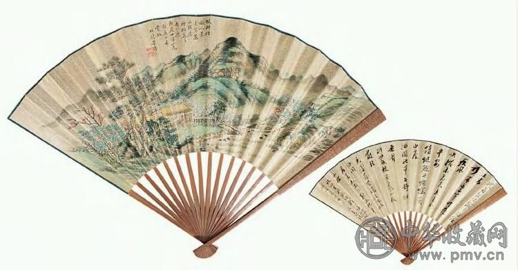 董耀 山水 扇面 设色洒金笺本