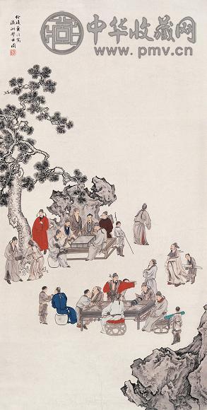 叶昀 瀛洲学士图 立轴 设色纸本