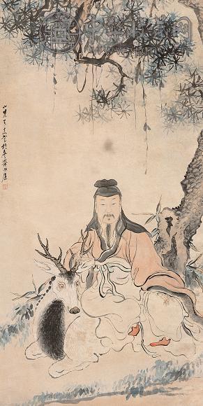 王素 高士图 立轴 设色纸本