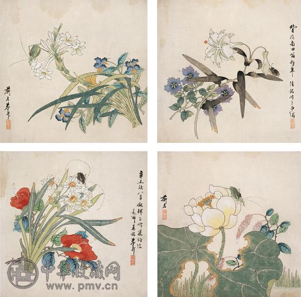 朱鼎 国色天香(1套4件) 镜心 设色纸本