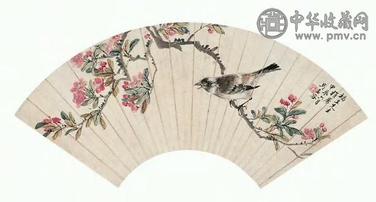 马孟容 白头桃花 扇面 设色纸本