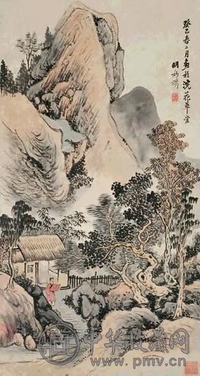 明炳麟 癸巳(1833)年作 山水 立轴 设色纸本