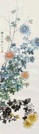 邓启昌 菊花 立轴 设色纸本