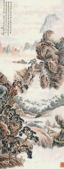 丁愚 1930年作 山水 立轴 设色纸本