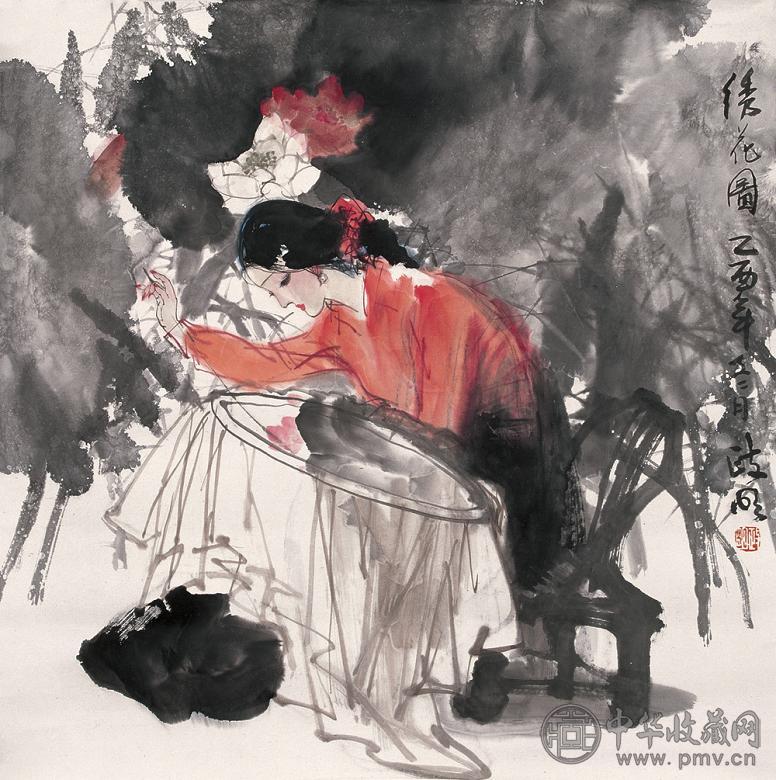 陈政明 乙酉(2005年)作 绣花图 镜心 设色纸本