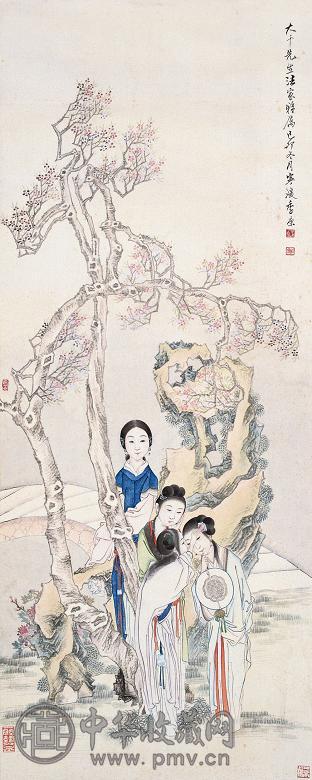 季康 仕女 立轴 设色纸本