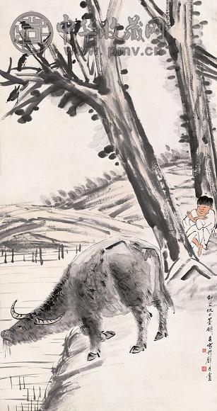 倪田 树下牧童 立轴 纸本