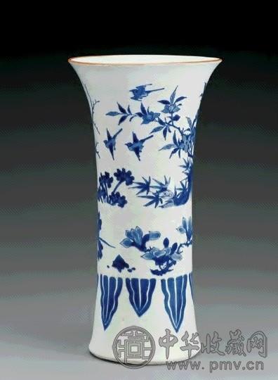 清顺治 青花花鸟蕉叶纹花觚