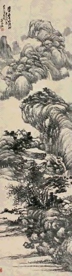 丁二仲 庚申(1880年)作 山水 立轴 水墨纸本