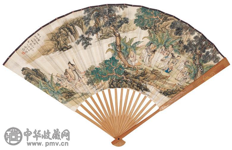 徐桢 1885年作 香山九老图 成扇 设色纸本