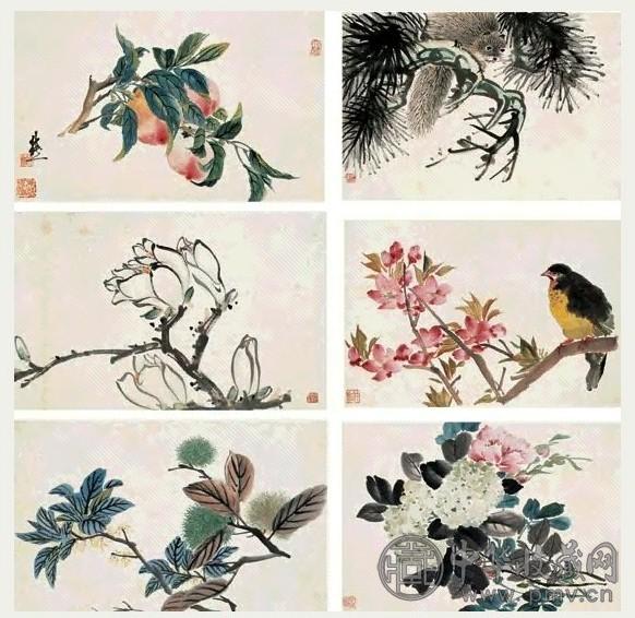 吴仲熊 花卉 动物册页 册页(14开) 设色纸本