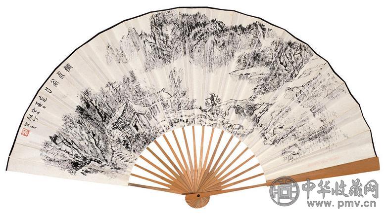 张仃 辋川谷口 成扇 水墨纸本