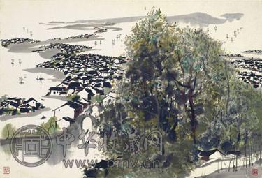 吴冠中 1977年作 鲁迅故乡 镜心 设色纸本