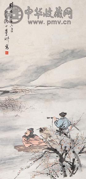 倪田 1895年作 和靖渡江 立轴 设色纸本
