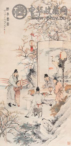 王褆 1942年作 桃李园图 立轴 设色纸本