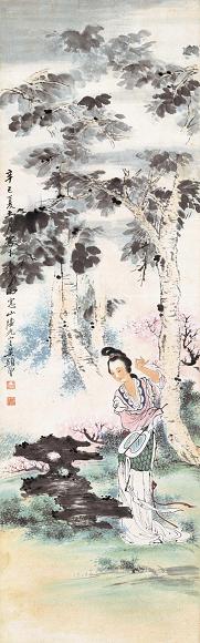 吴光宇 辛巳(1941年)作 桐荫纳凉 屏条 设色纸本