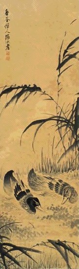 张适 芦鸭 立轴 水墨纸本