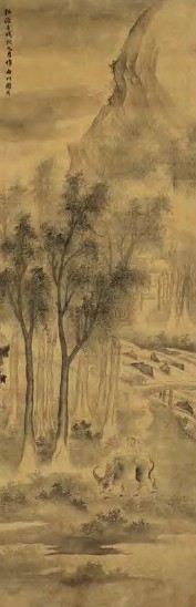 明 周毅 柳荫牧牛 轴