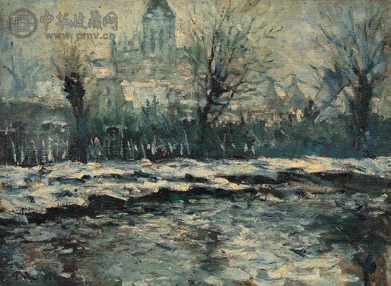 艾中信 雪景 木板油彩