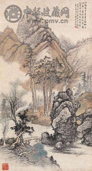 陈璞 1804年作 溪桥看山图 立轴 设色纸本