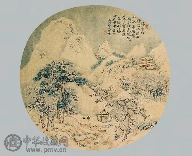 萧焕 山水 圆光 绢本