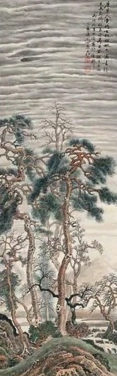 丁愚 参天古松 立轴 设色纸本