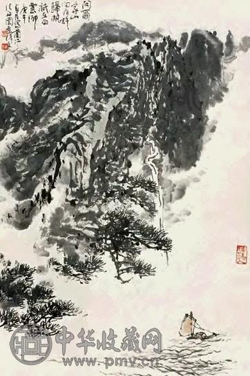周沧米 兰江泛舟图 立轴 设色纸本