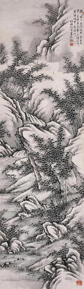 周拔 幽冥泉石图 立轴 设色纸本