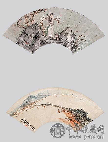 陈煦 寒时 仕女 山水(2挖) 立轴 纸本