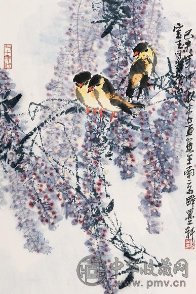 李亚 1979年作 花鸟 立轴 设色纸本